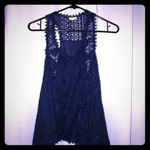 Navy blue crochet style tank top
